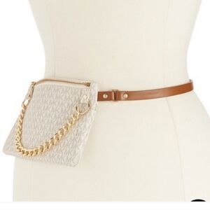 New Michael Kors Cream & Brown Belt Bag Fanny Pack Gold Chain Purse